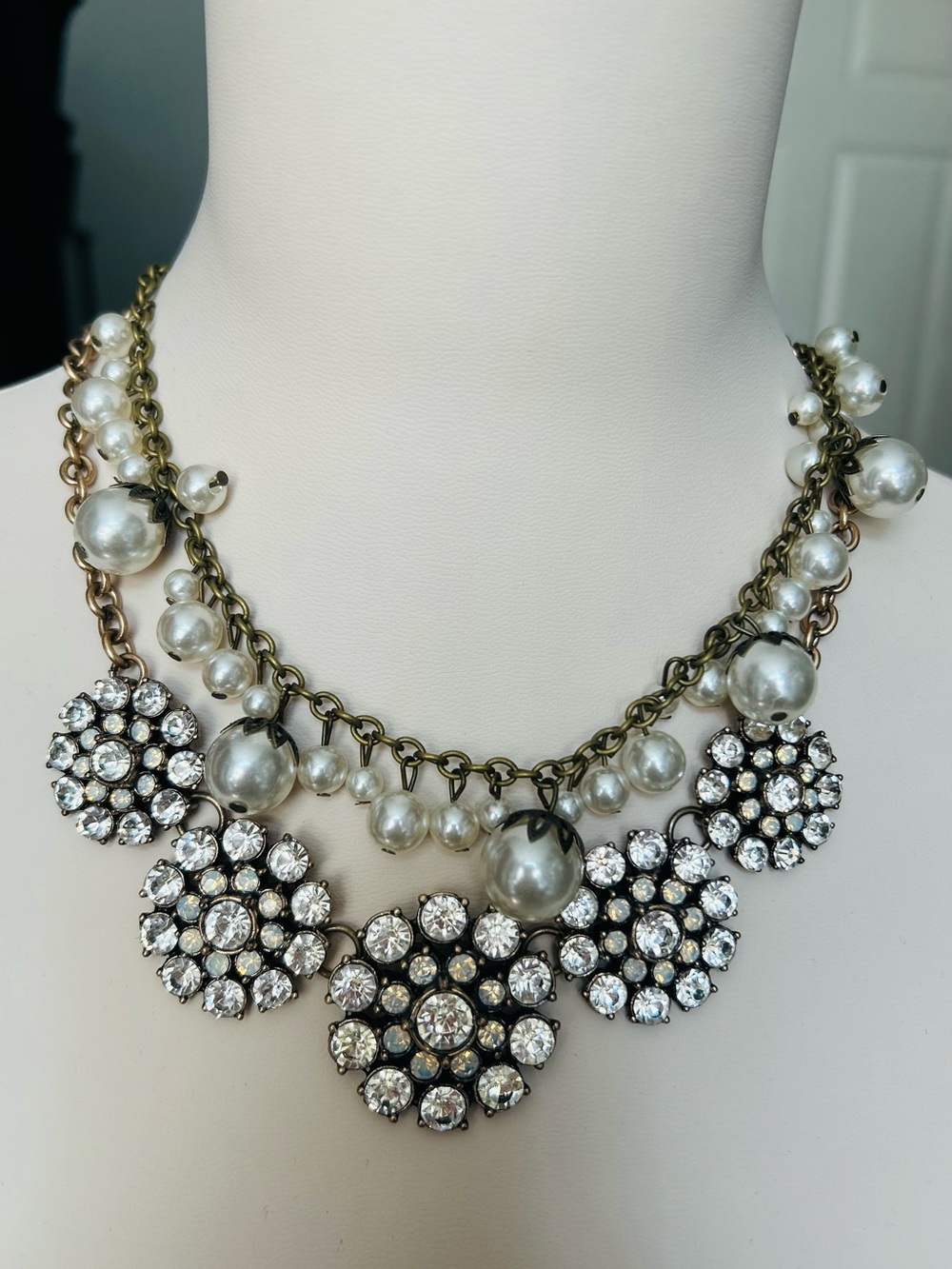 Statement Chunky Necklace Bundle 2 Rhinestone Pearl Necklaces
